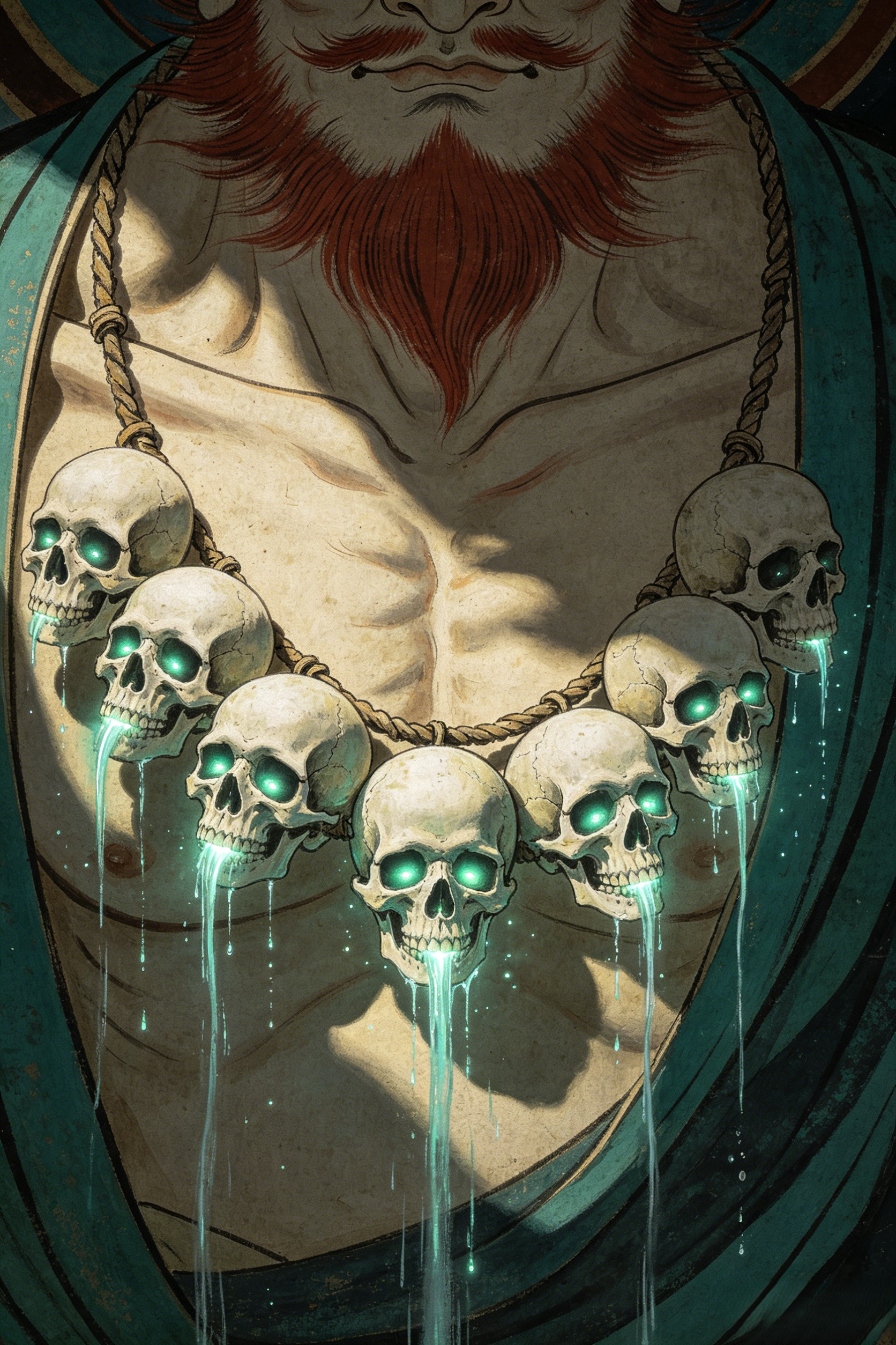 Sha Wujing wearing the nine-skulls necklace in the Flowing Sands River