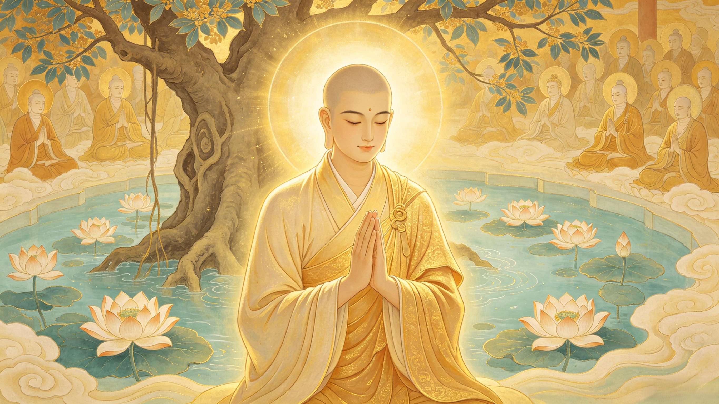 Golden Cicada at the Buddha's sermon in paradise